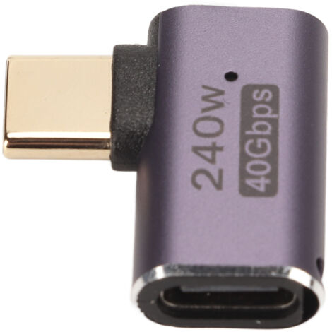 Adaptateur USB-C 4.0 8K 40Gbps Charge Rapide PD240W Coque Aluminium Portable Mâle/Femelle Courbé Latéral