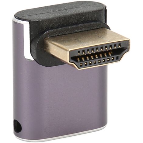 Adaptateur HDMI 8K 90° avec fixation et voyant lumineux, support haute résolution et connexion angulaire optimale.