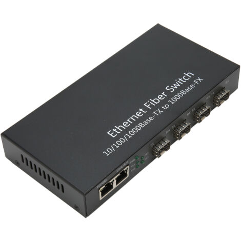 Commutateur Fibre Optique 4 Ports SFP et 2 Ports RJ45 Gigabit, Convertisseur Media jusqu'à 120km, Alimentation 100-240V AC UE (1/5)