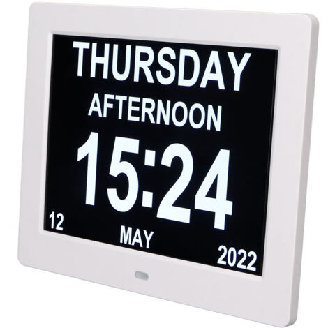 Cadre Photo Numérique 8 Pouces avec Réveil et Calendrier - Écran LCD 800x600, Luminosité Ajustable, Affichage Grands Caractères, Cadre Connecté Blanc - Alimentation UE 100‑240V (1/5)