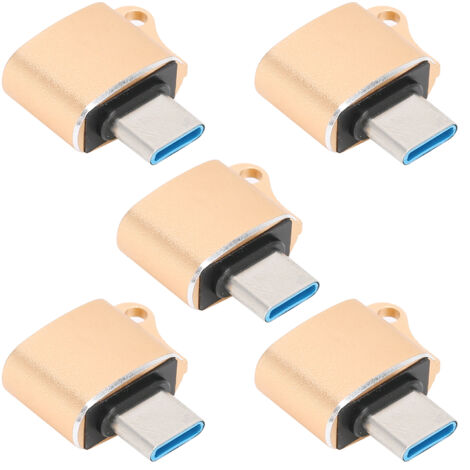 Adaptateur OTG Type-C vers USB 2.0, 5 Pièces Convertisseur de Données Doré pour Smartphone et Tablette