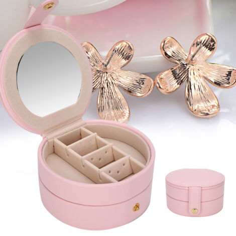 Boîte à bijoux de voyage en similicuir rose pour boucles d'oreilles, bagues et colliers (1/5)