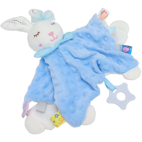 Couverture doudou bébé en peluche bleu, couverture de sécurité réconfortante pour nouveau-né, doudou animal doux et coloré (1/5)