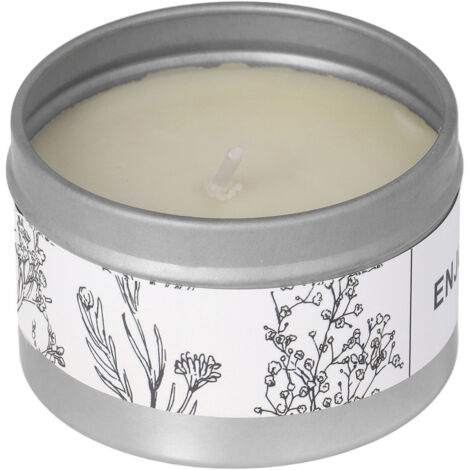 Bougie parfumée en cire de soja, sans fumée ni toxines, parfaite pour salon ou chambre, avec boîte argentée et motif carillon bleu (1/5)