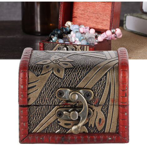 Petit coffre à bijoux en bois avec serrure - Cadeau déco vintage (Style nacré) (1/5)