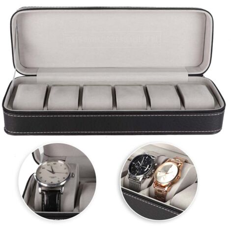 Coffret de rangement pour montres luxueux avec 6 emplacements et fermeture à glissière (1/5)