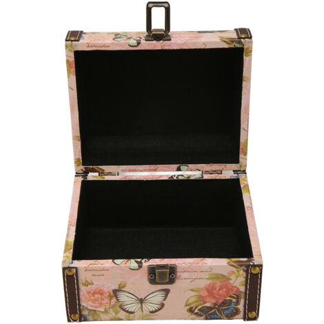 Boîte à Bijoux Féminine en Bois avec Décoration Papillon Rose - Coffret de Rangement Vintage Élégant (1/5)