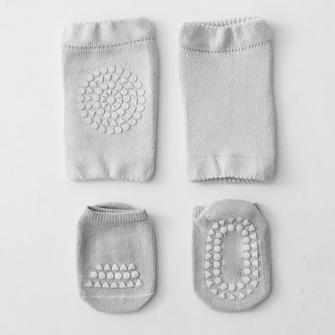 Genouillères Bébé avec Chaussettes Antidérapantes Sécurisées - Gris Clair Taille 0-12 Mois (1/5)