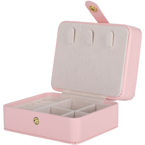 Boîte à bijoux de voyage rose - Coffret organisateur pour colliers, bagues et boucles d'oreilles - Design compact et élégant (1/5)