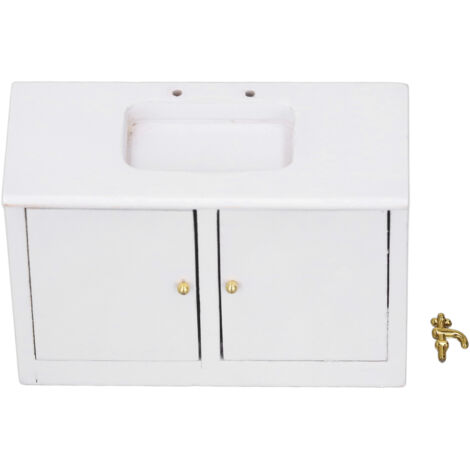 Odoria Maison de Poupée Évier Miniature: Échelle 1/12 Lavabo Vasque pour Salle de Bain Vintage- Mini Petite Meuble Bois Blanc