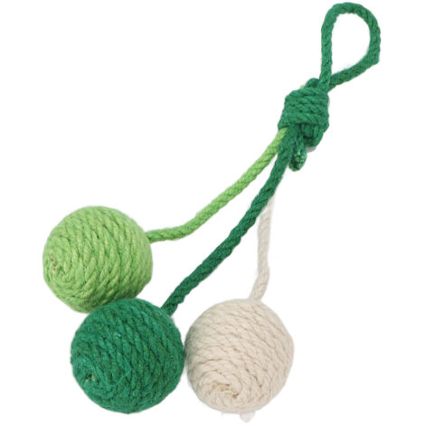 Balle suspendue en sisal pour chat, jouet à mâcher coloré pour intérieur, vert et blanc (1/5)
