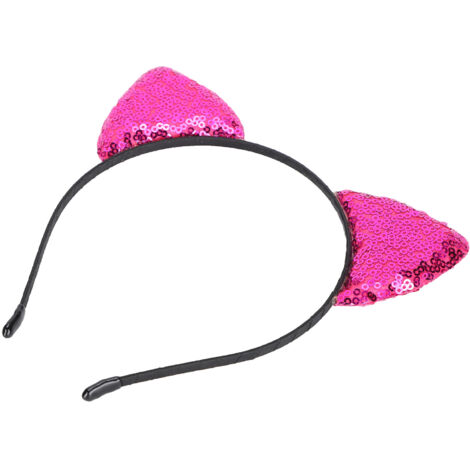 Bandeau à Oreilles Féminin Réversible avec Paillettes, Accessoire Cheveux Chat Rouge et Rose (1/5)