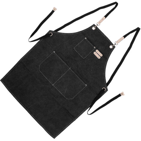 Tablier de Cuisine pour Homme et Femme en Coton Noir à Dos Croisé Réglable avec Poches (1/5)