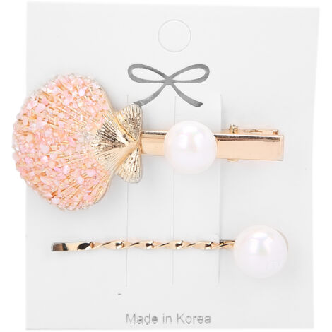 Barrette à Cheveux Coquillage avec Perles Fausses - Accessoire Capillaire Rose pour Femmes et Filles (1/5)
