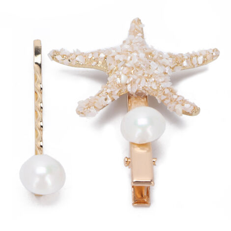Barrette Étoile de Mer avec Perles, Accessoire pour Frange Latérale Femmes - 2 Pièces Blanc (1/5)