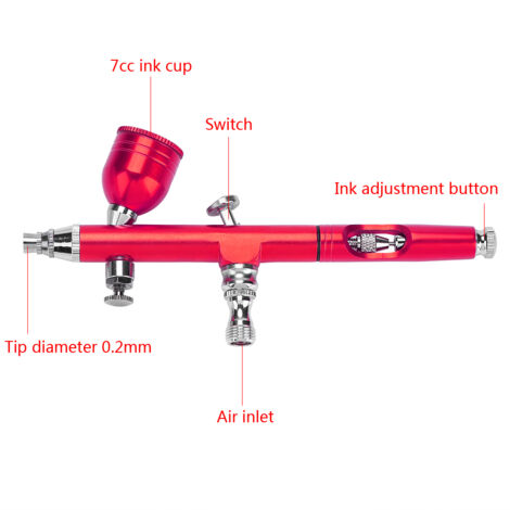 Aérographe de précision 0.2mm pour maquillage artistique, tatouage éphémère et décoration pâtisserie (1/5)