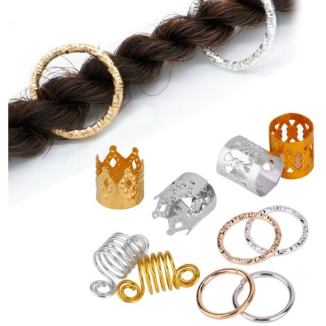 110 pièces anneaux tressage cheveux dreadlocks clips triple mèches boucles décoration femmes filles (1/4)