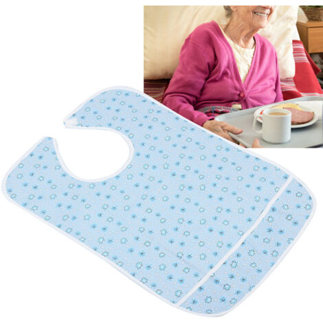 Tablier de protection imperméable pour adultes et seniors - 65 x 45 cm, design floral bleu (1/5)
