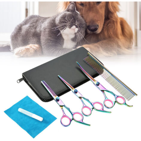 Ciseaux de toilettage pour chien - Ciseaux courbes et effilochants professionnels (1/5)