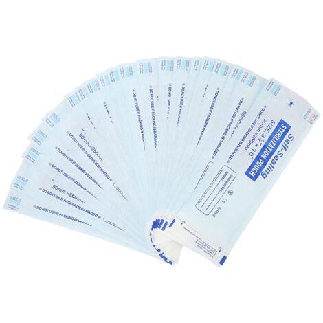 200 sachets autoclave autocollants pour stérilisation dentaire (90x260mm) (1/5)