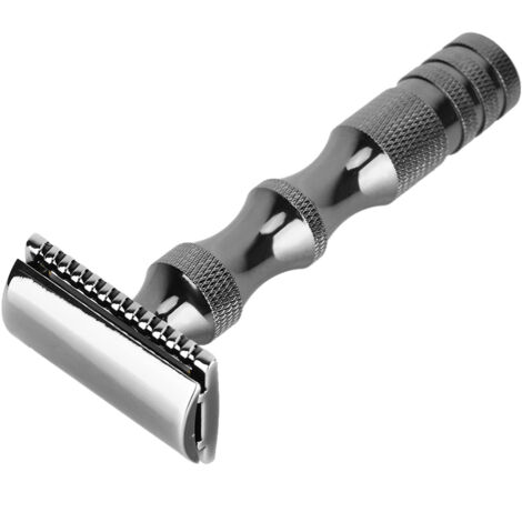 Rasoir de sûreté vintage pour hommes avec manche en métal antidérapant et deux lames (Noir)