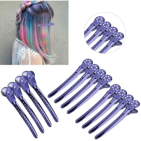 12 Épingles à Cheveux Professionnelles Violet Salon, Pinces de Sectionnement pour Coiffeurs (1/4)