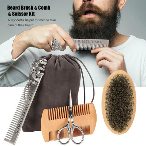 Kit de Soins Barbe Complet avec Brosse Double Face, Peigne et Ciseaux de Toilette (1/5)