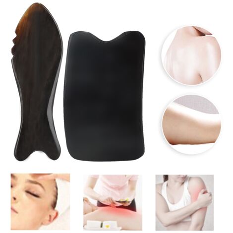 Planche de Gua Sha en Corne de Bœuf pour Soins du Visage et Détente Musculaire (Forme Onde Carrée)