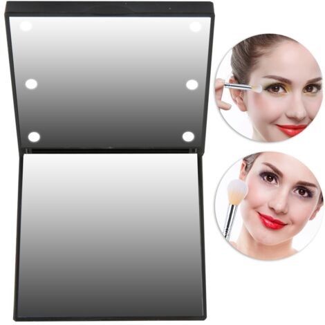 Miroir de maquillage portable avec éclairage LED, pliable et rechargeable (Noir) (1/5)