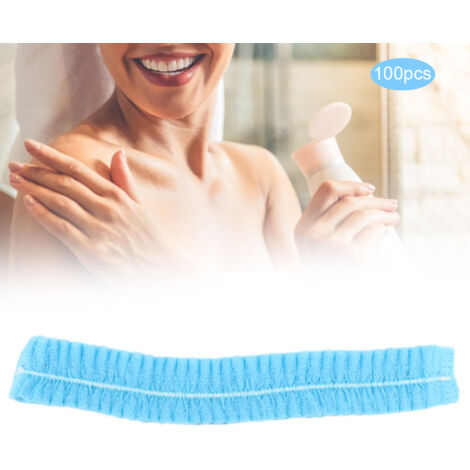 100 Capuchons de Douche Jetables en Non-Tissé Bleu pour Salon de Coiffure et Spa (1/5)