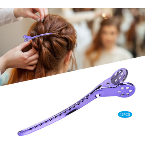 12 pinces à canard en acier inoxydable pour coiffure et barber - Lot violet professionnel (1/5)