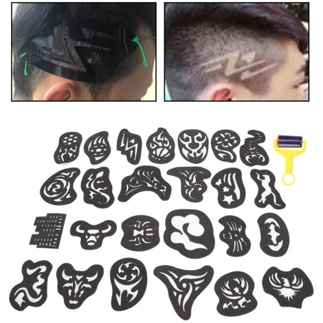 Pochoirs à motifs pour coloration capillaire, 25 designs de tatouages temporaires cheveux, autocollants créatifs coiffure (1/5)