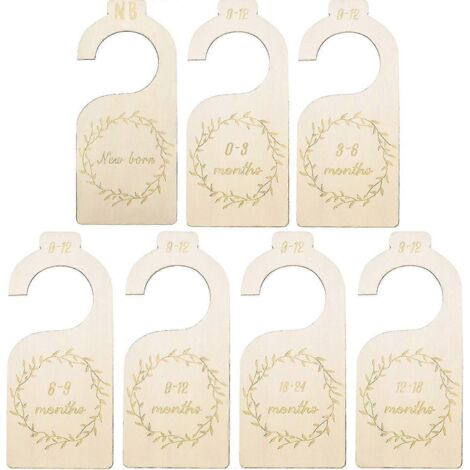Lot de 7 séparateurs de placard pour bébé, organisateurs de placard en bois, séparateurs de placard suspendus pour bébé, de la naissance à 24 mois. (1/5)