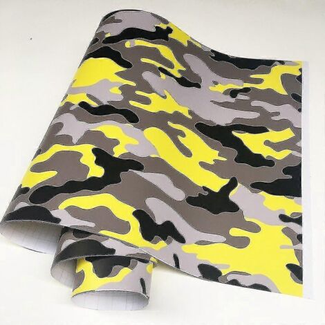 Film vinyle camouflage noir 196" x 1968" - Autocollant camouflage numérique pour voiture, vélo, ordinateur portable, moto - 50 cm x 300 cm - Jaune et noir (1/5)