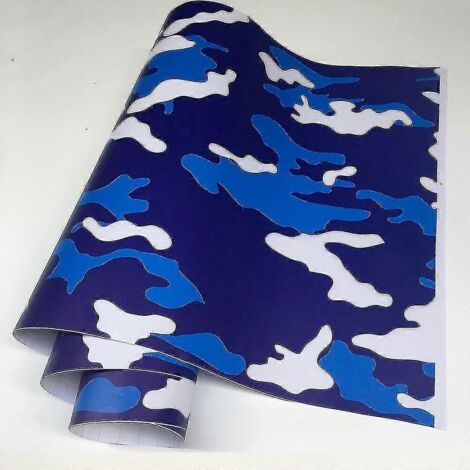 Film vinyle camouflage noir 196" x 1968" - Autocollant camouflage numérique pour voiture, vélo, ordinateur portable, moto - 50 cm x 300 cm - Bleu et blanc (1/5)