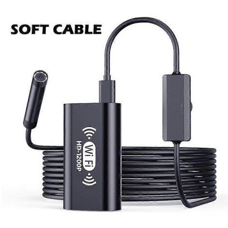 Endoscope Wi-Fi HD 2 MP, objectif 8 mm, mini caméra sans fil pour l'inspection de tuyaux et de moteurs, 8 LED réglables, compatible iPhone, Android et PC, câble souple noir de 1 m. (1/5)