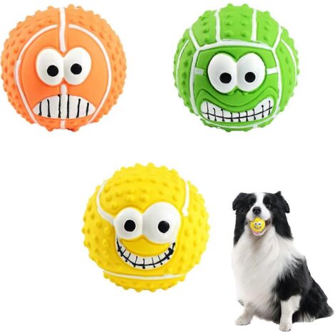 Lot de 3 jouets couineurs pour chiens, balles couineuses en latex, jouet à mâcher interactif pour chiens de petite et moyenne taille. (1/5)