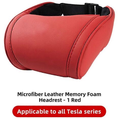 Oreiller de voyage pour appui-tête de siège Tesla Model 3/Y/X/S, en cuir PU et mousse à mémoire de forme - 1 pièce rouge (1/5)