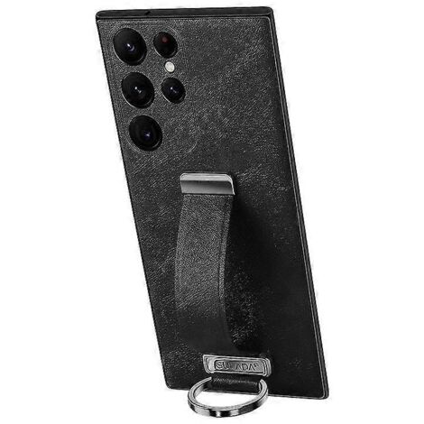 Étui souple en cuir avec anneau métallique et dragonne, compatible avec Samsung Galaxy S23 Ultra/S23 Plus/S23, noir. Compatible avec S23 Plus et S23. Noir. (1/5)