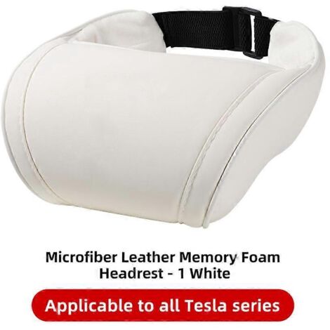 Oreiller de voyage pour appui-tête de siège Tesla Model 3/Y/X/S, en cuir PU et mousse à mémoire de forme - 1 pièce, blanc (1/5)