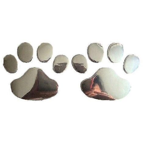 Lot de 2 autocollants auto pour voiture, motif patte d'animal 3D (chien/chat), en PVC argenté. (1/5)