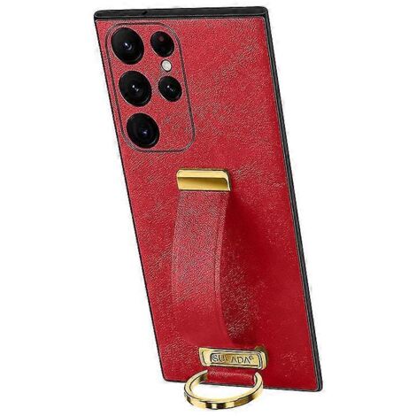 Étui souple en cuir avec anneau métallique et dragonne, compatible avec Samsung Galaxy S23 Ultra/S23 Plus/S23 - Rouge (1/5)