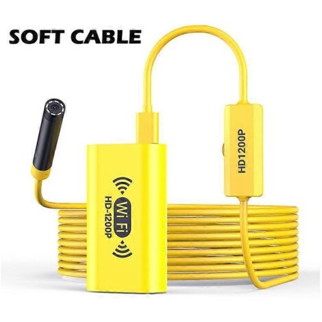Endoscope Wi-Fi HD 2 MP, objectif 8 mm, mini caméra sans fil pour l'inspection de tuyaux et de moteurs, 8 LED réglables, compatible iPhone, Android et PC, câble souple jaune de 1 m. (1/5)