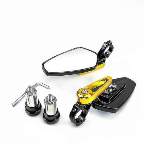1 paire de rétroviseurs latéraux universels pour moto, en aluminium noir, de 78 pouces (22 mm), à fixer aux extrémités du guidon (dorés). (1/5)