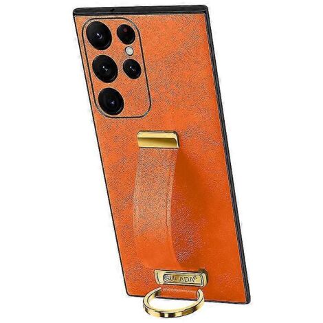 Étui souple en cuir avec anneau métallique et dragonne, compatible avec Samsung Galaxy S23 Ultra/S23 Plus/S23, orange. Compatible avec S23 Ultra et S23 Ultra. Couleur : orange. (1/5)
