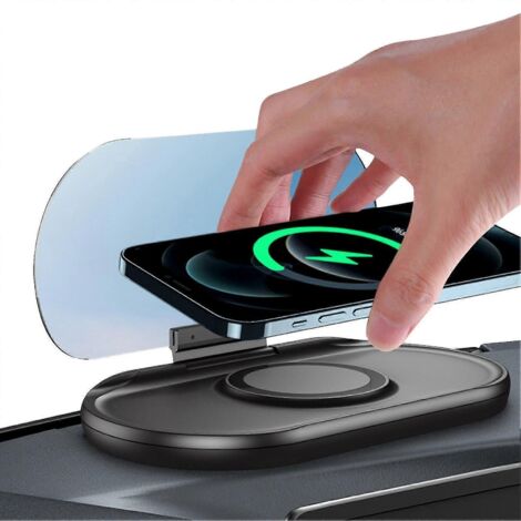 Affichage tête haute pour voiture, support de charge sans fil pour téléphone portable, projecteur de navigation HD pour voiture, compteur de vitesse intégré au pare-brise (sans charge sans fil). (1/4)
