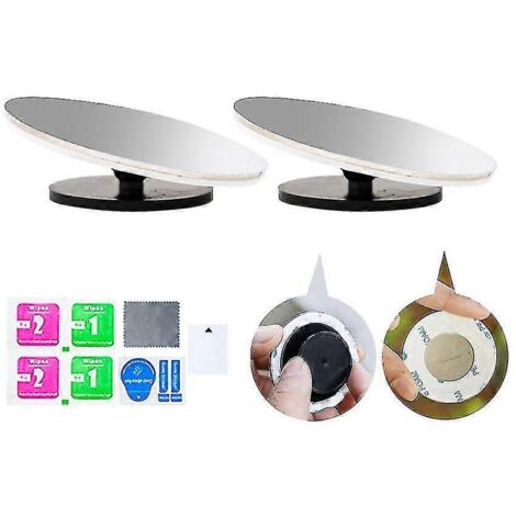 Lot de 2 rétroviseurs d'angle mort argentés, réglables à 360°, cadre rond convexe, vision arrière HD transparente - sans cadre (1/5)