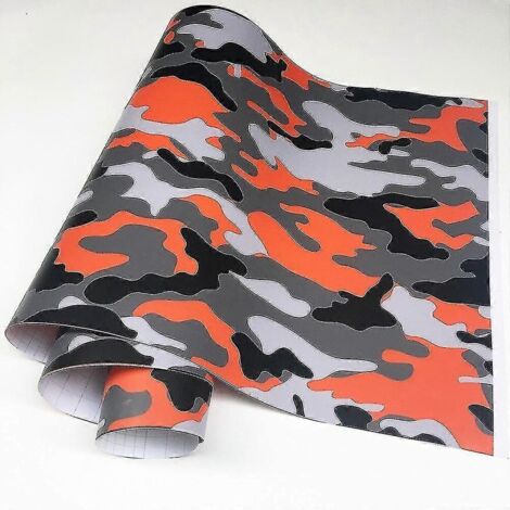 Film vinyle camouflage noir 196" x 1968" - Autocollant camouflage numérique pour voiture, vélo, ordinateur portable, moto - 50 cm x 150 cm - Orange et noir (1/5)
