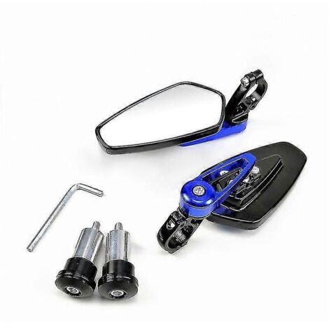 paire de rétroviseurs latéraux universels pour moto, en aluminium noir, de 78 pouces (22 mm), à fixer aux extrémités du guidon (bleu). (1/5)
