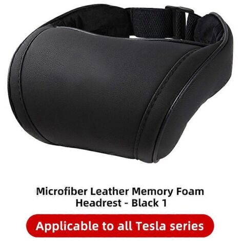 Oreiller de voyage pour appui-tête de siège Tesla Model 3/Y/X/S, en cuir PU et mousse à mémoire de forme - 1 pièce, noir (1/5)